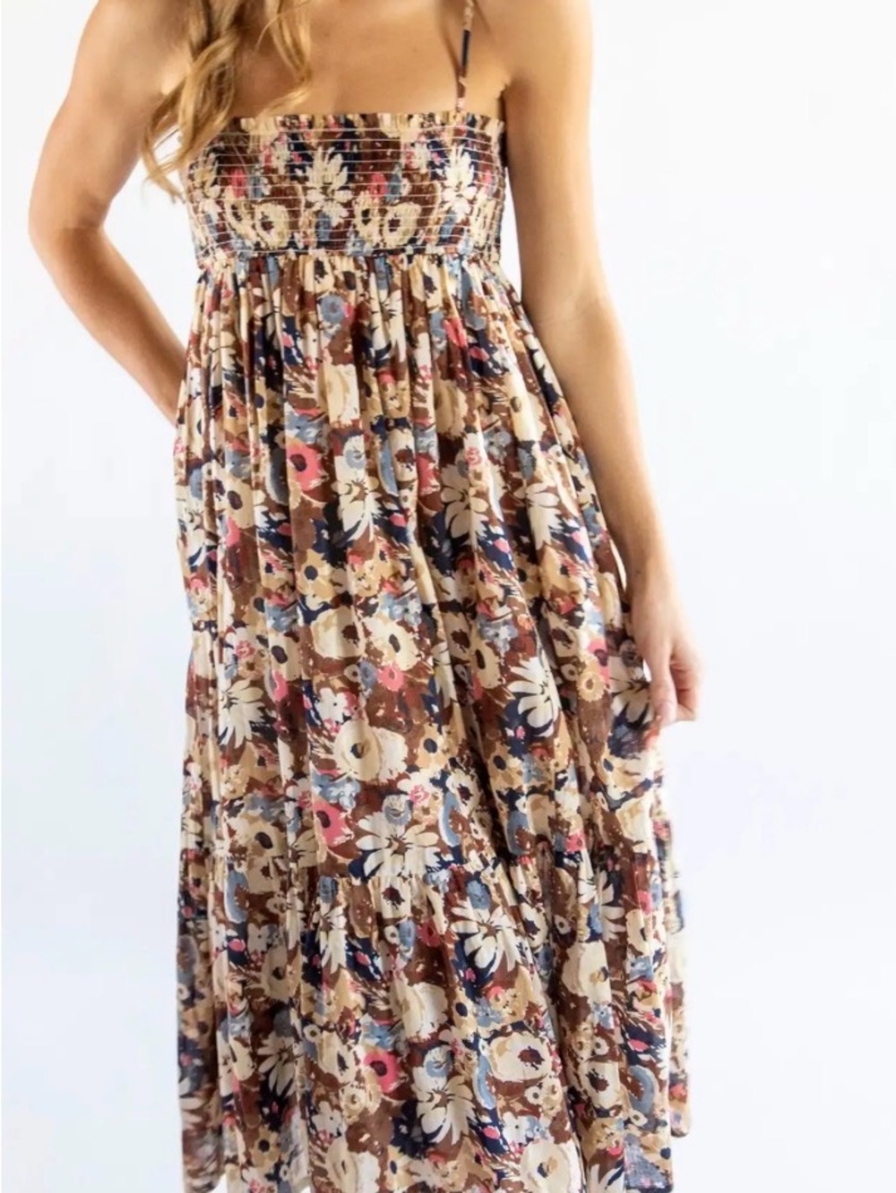 Natural Life Flora Convertible Maxi Skirt - Brown Navy Floral Cotton